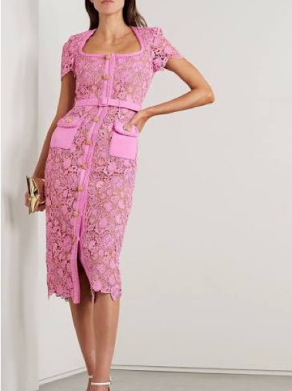 NWT Self Portrait Pink Lace Guipure Lace MIDI Dress Size 6